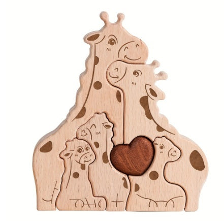 Cross-border Custom DIY Solid Wood Cute Bear Family Puzzle Wooden Engraved Surname Name Memorial Ornament