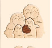 Cross-border Custom DIY Solid Wood Cute Bear Family Puzzle Wooden Engraved Surname Name Memorial Ornament